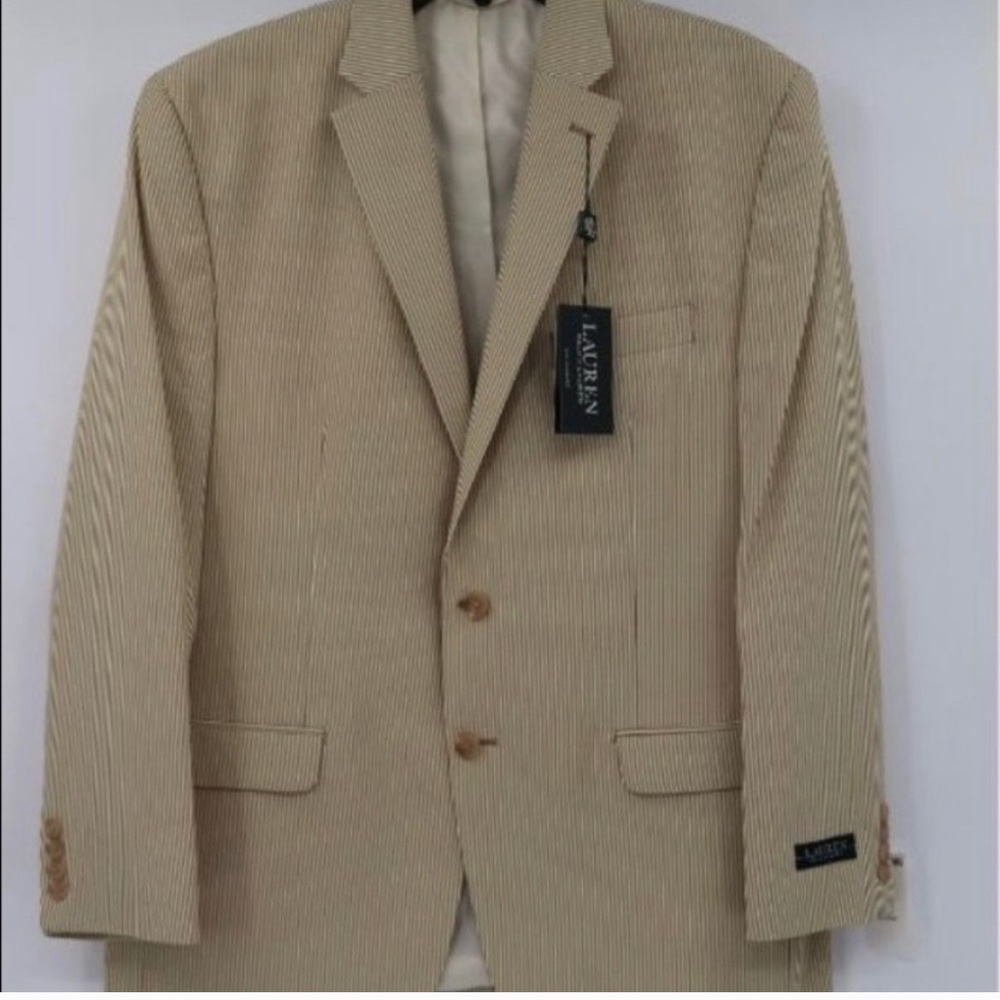 Lauren Beige Seersucker Jacket 44R NWT